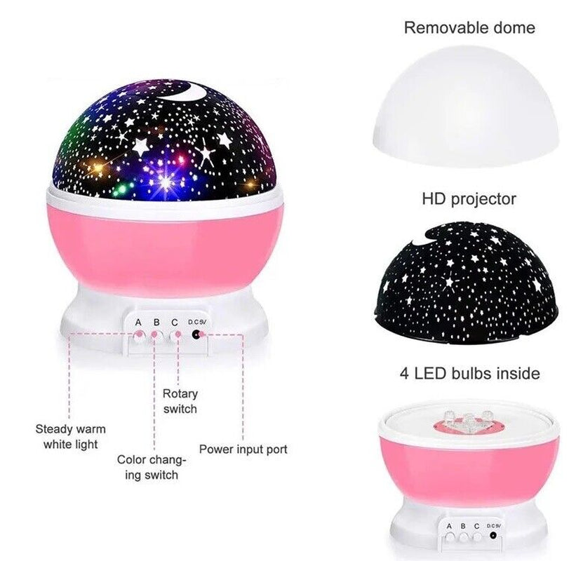 Starry Night Light Projector Star Sky Moon Lamp Kids Bedroom Lights Rotating LED