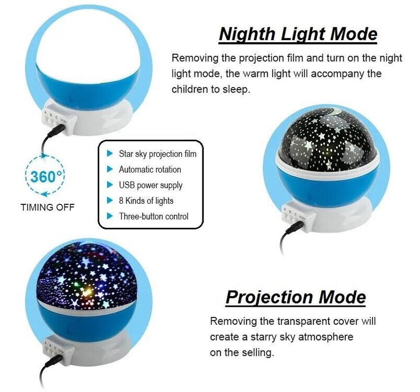 Starry Night Light Projector Star Sky Moon Lamp Kids Bedroom Lights Rotating LED