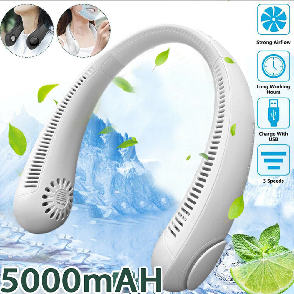 Portable Handsfree Mini Neck Fan USB Rechargeable Personal Hanging Cooler Travel