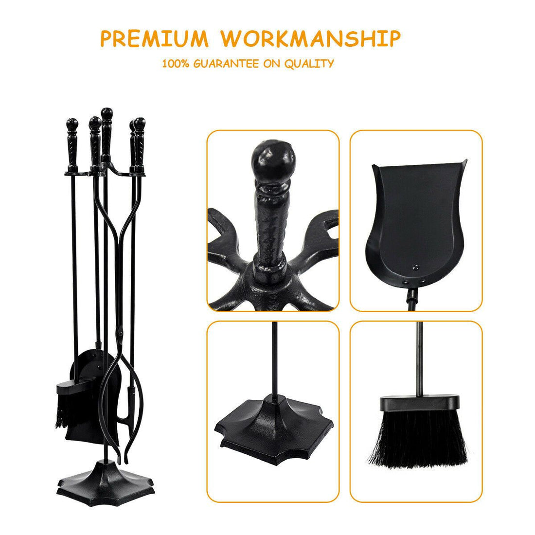 5 PCS Fireplace Tools Set with Stand