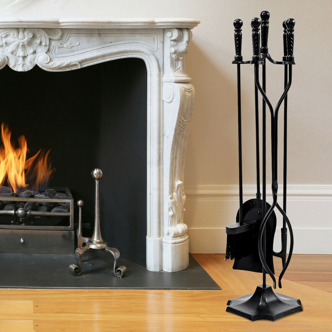 5 PCS Fireplace Tools Set with Stand