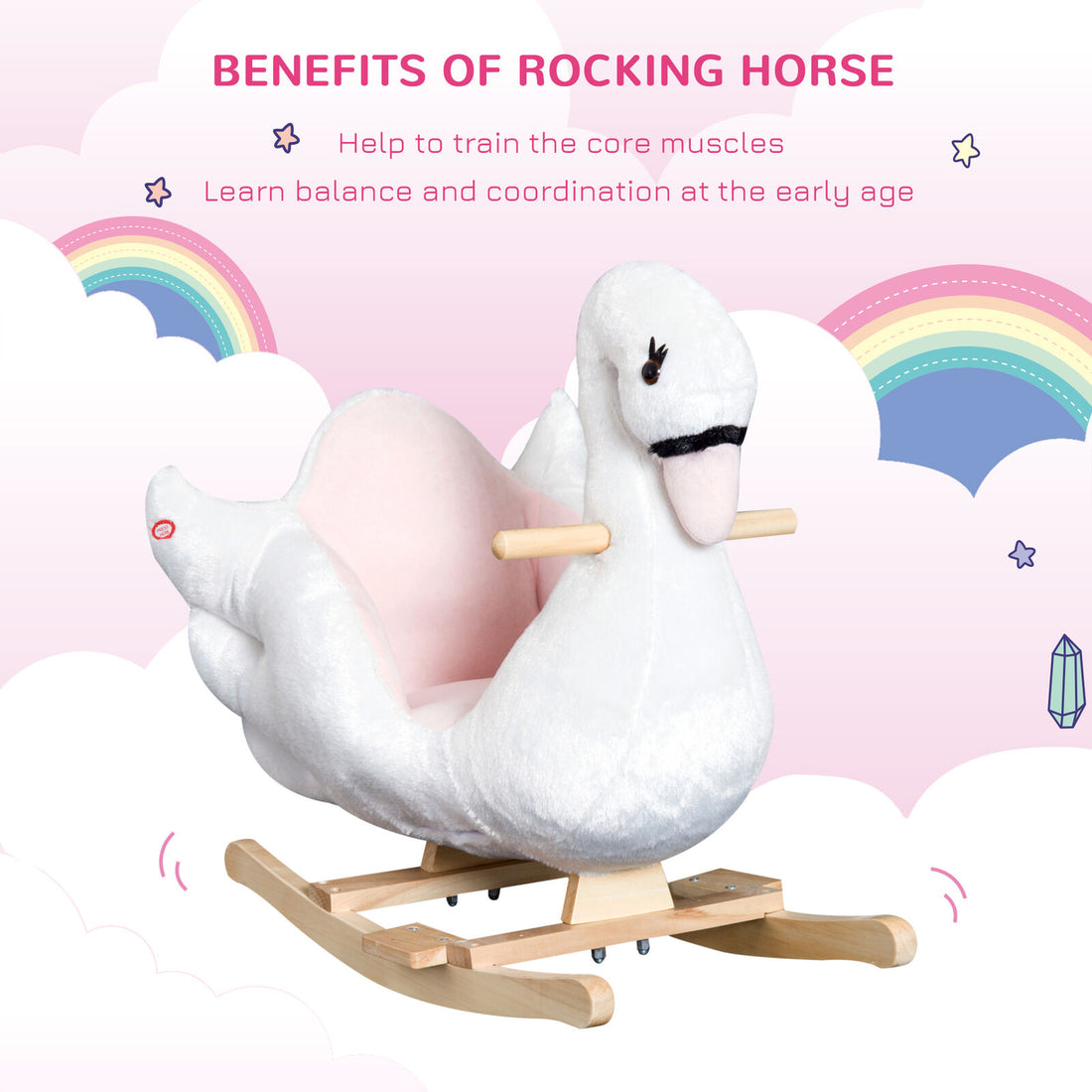 Kids Rocking Horse Ride on Swan Toy W/ Music Safety Seat for Toddler 18 Months+