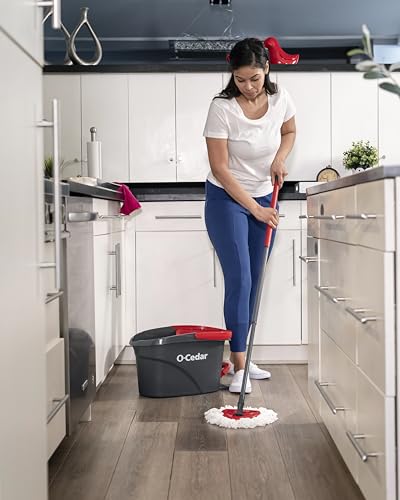 EasyWring Microfiber Spin Mop, Bucket Floor Cleaning System, Red, Gray, Standard