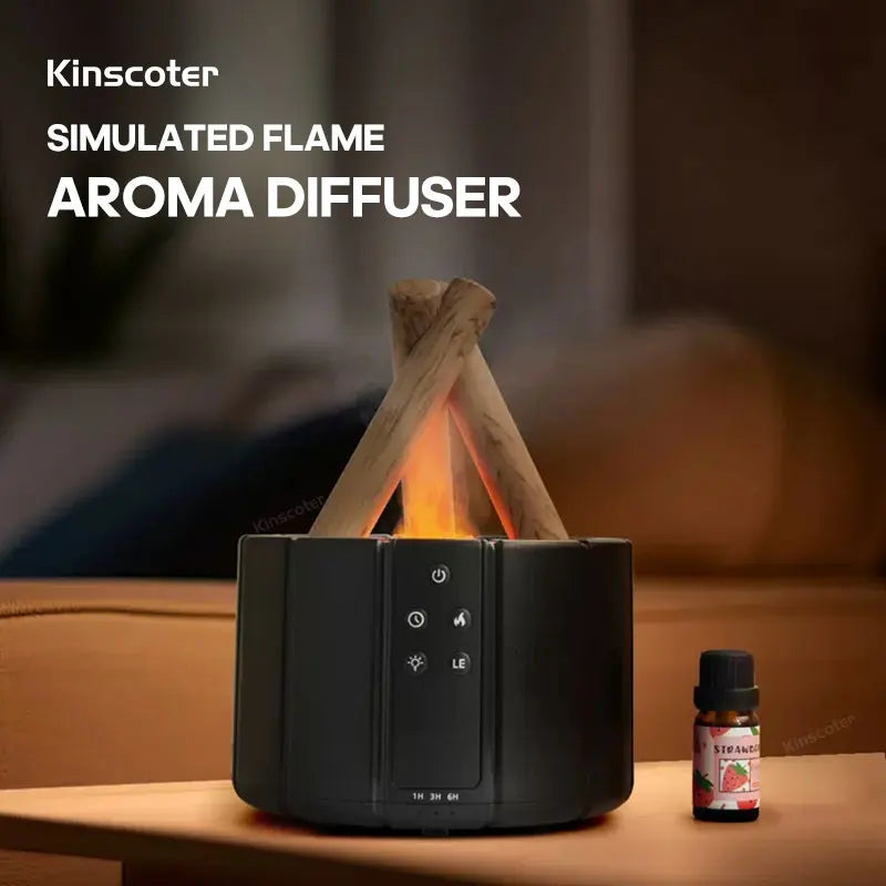 Simulated Flame Aroma Diffuser Bonfire Air Humidifier Ultrasonic Cool Mist Maker Fogger LED Essential Oil Lamp Difusor