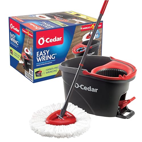 EasyWring Microfiber Spin Mop, Bucket Floor Cleaning System, Red, Gray, Standard