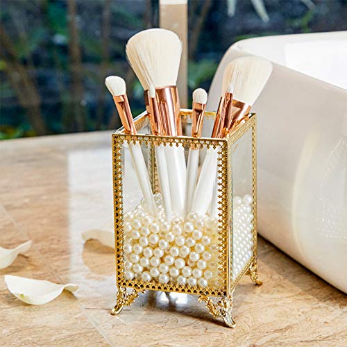 Makeup Brush Holder Glass and Brass Vintage Makeup Brush Organizer