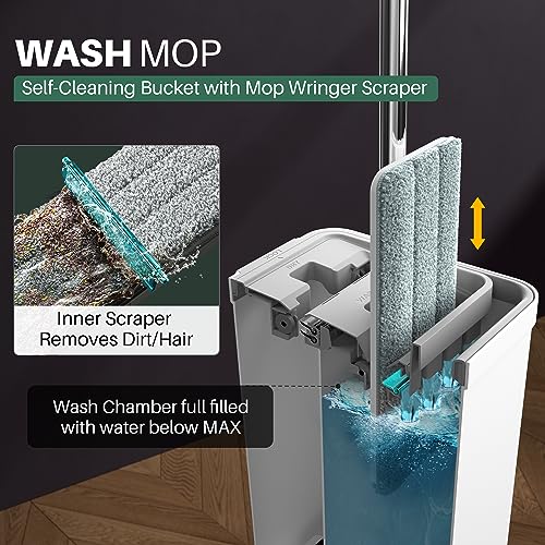 Mop and Bucket with Wringer Set for Home, Flat Mop and Bucket System