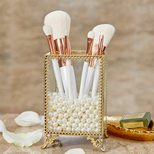 Makeup Brush Holder Glass and Brass Vintage Makeup Brush Organizer