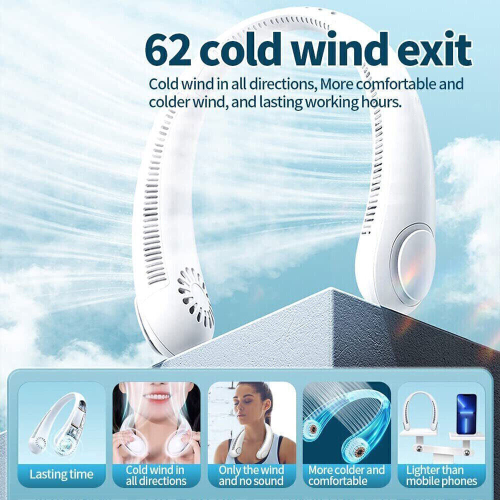 Portable Handsfree Mini Neck Fan USB Rechargeable Personal Hanging Cooler Travel