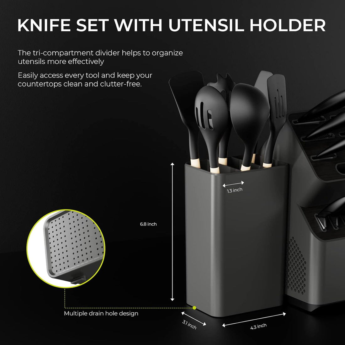 21-in-1 Kitchen Knife Set, Knife Sets with Block and 6 PCS Kitchen Utensils Set