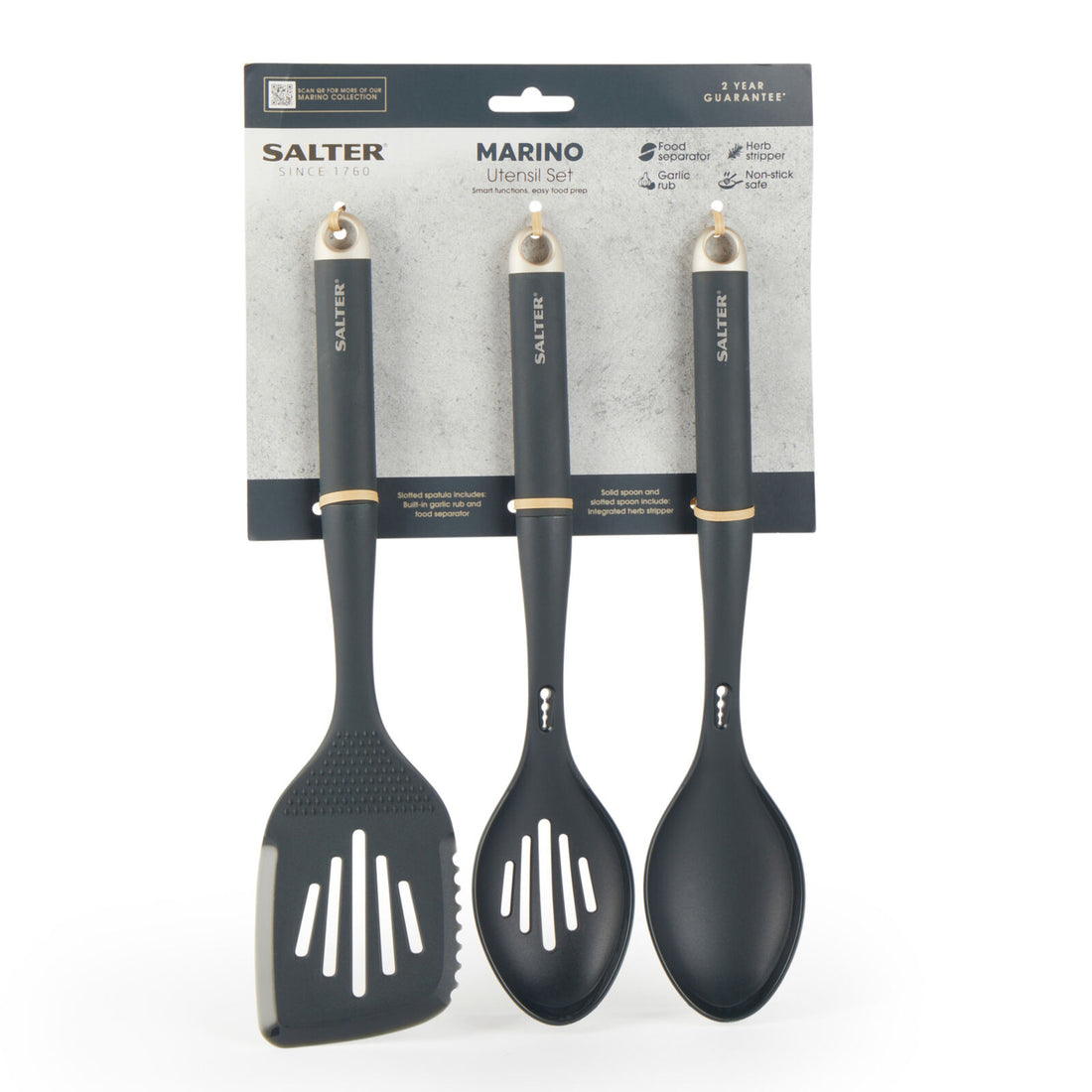 Salter Kitchen Utensil Set-Spatula Solid/Slotted Spoon Marino (Scratched Handle)