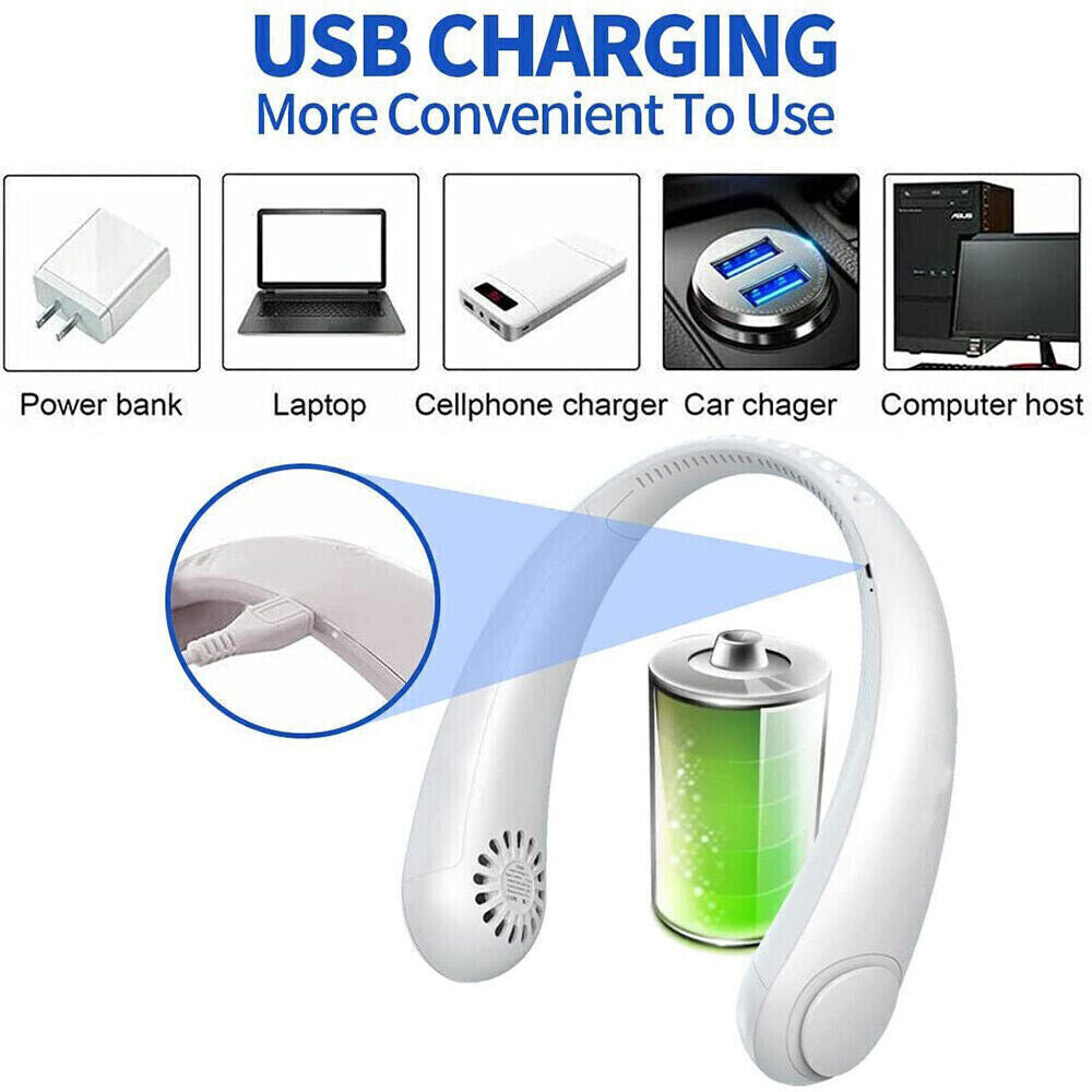 Portable Handsfree Mini Neck Fan USB Rechargeable Personal Hanging Cooler Travel