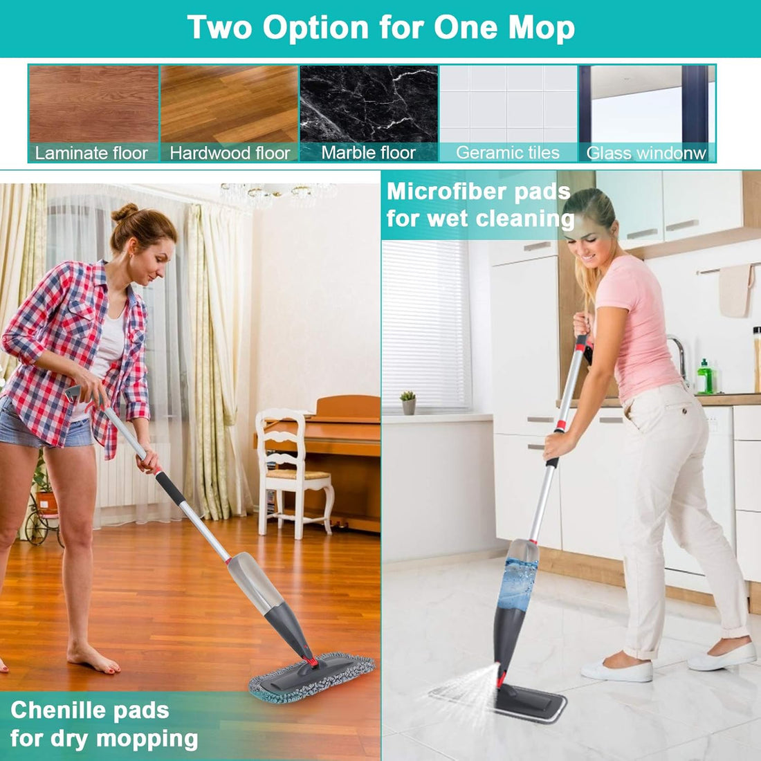 Spray Mop for Floor Cleaning with 3pcs Washable Pads