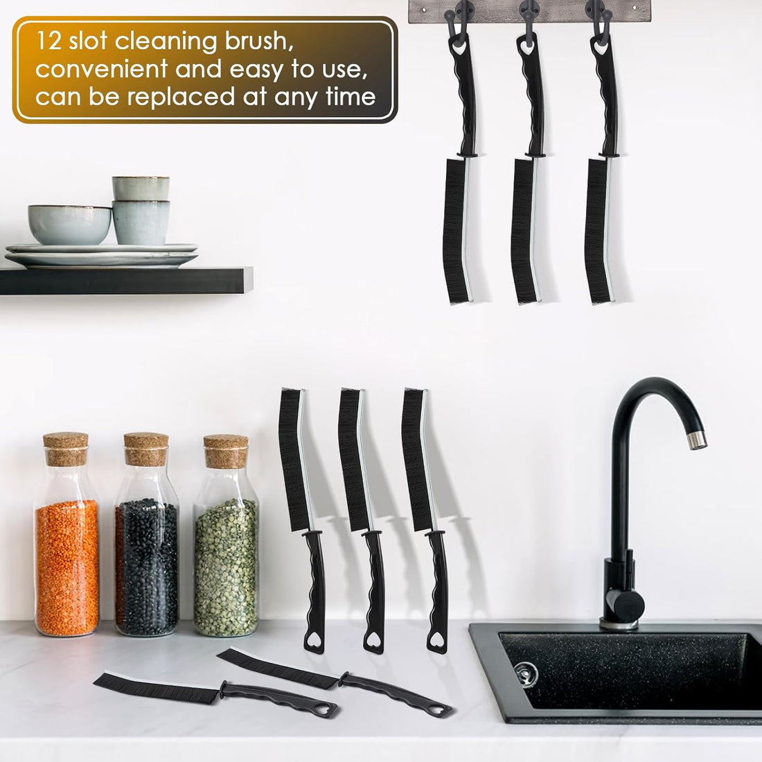 12-Pack Hard Bristle Crevice Cleaning Brush Set – Multifunctional Bathroom & Kitchen