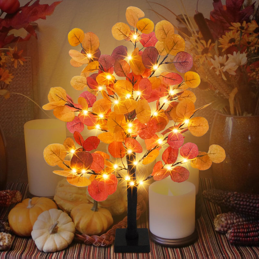 Artificial Tree, 24 inches Eucalyptus Leaves, 60 LED Lights