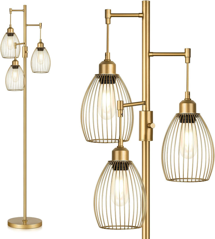 Dimmable Industrial Floor Lamps for Living Room, Gold Tree Standing Tall Lamps