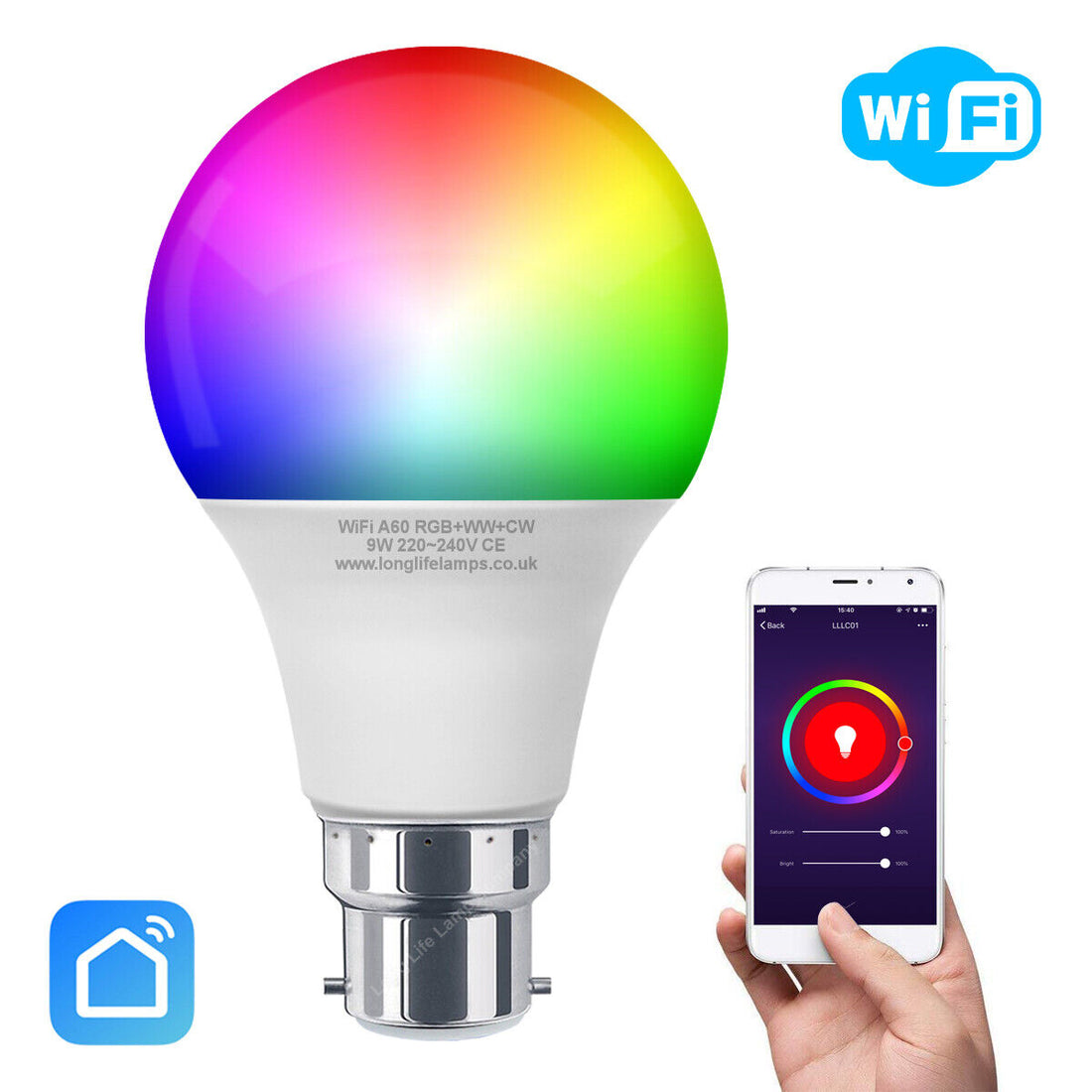 Wifi RGB Smart LED Light Bulb for Apps by Ios Android Amazon Alexa Google Home