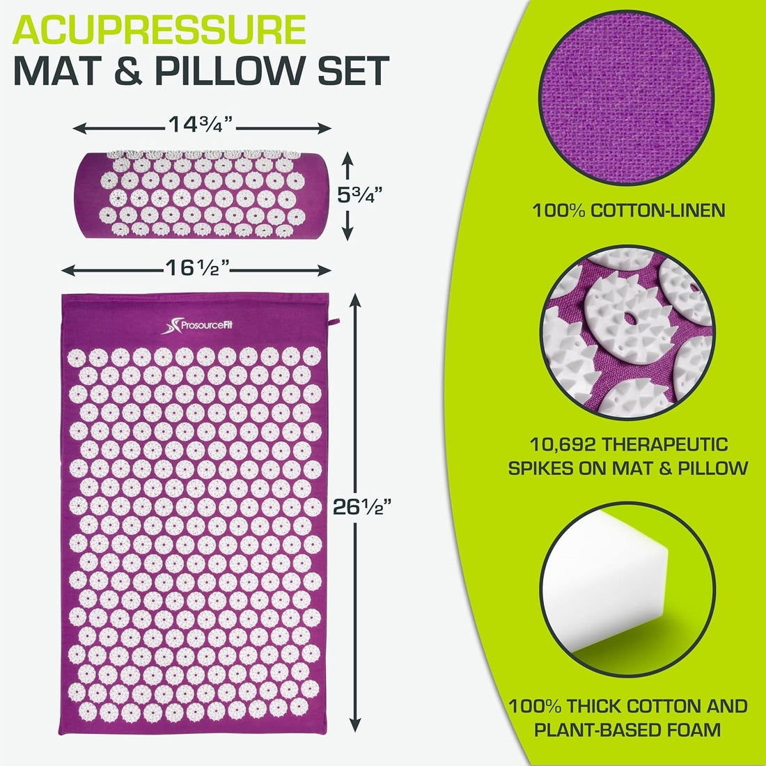 Acupressure Mat and Pillow Set for Back/Neck Pain Relief