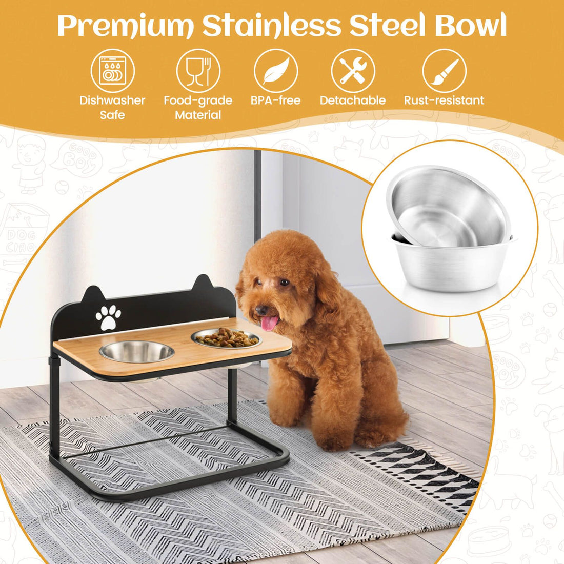 Elevated Dog Bowls Feeder with 3 Heights Adjustable and Marker