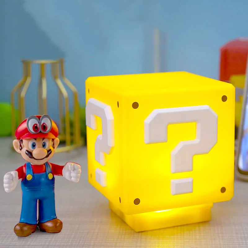 10Cm Super Mario Bros Figure LED Question Mark Brick Night Light USB Charging Anime Desk Lamp Statue Decorative Light Kids Gifts