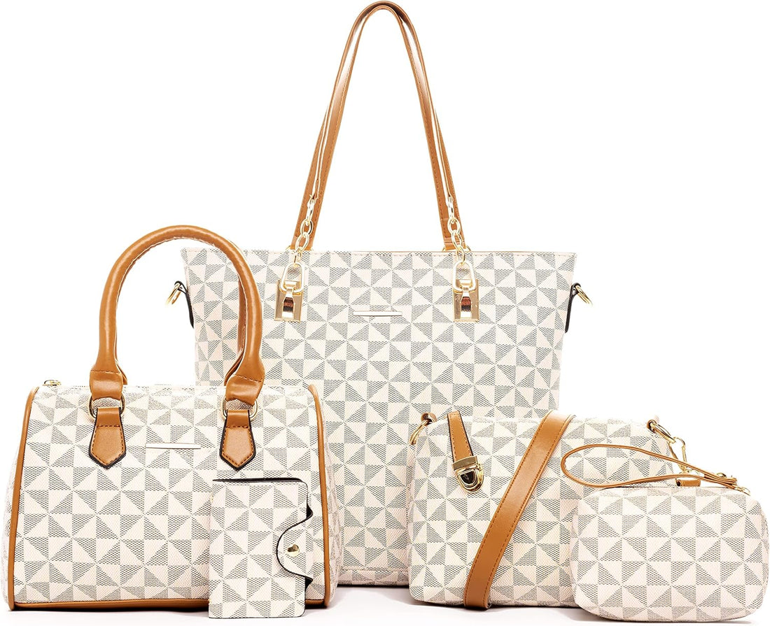 Designer 5-Piece Handbag Set for Women - Tote, Satchel, Crossbody, Clutch