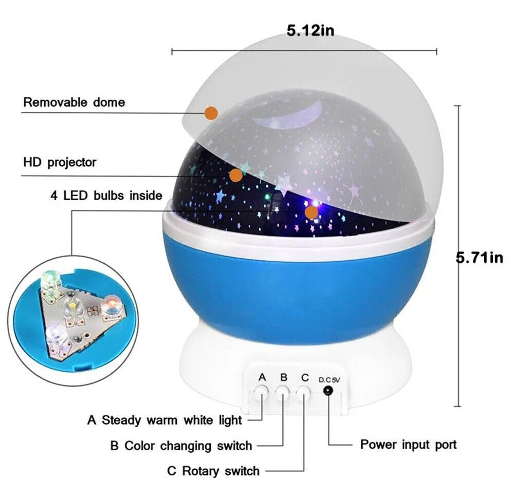 Starry Night Light Projector Star Sky Moon Lamp Kids Bedroom Lights Rotating LED