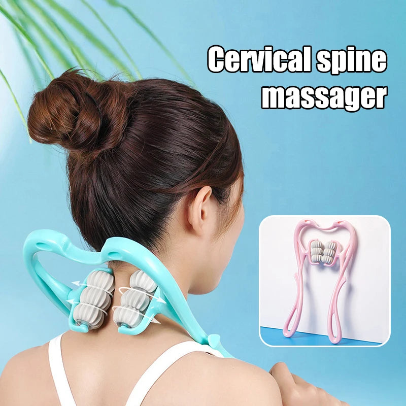 Cervical Neck Massager, Manual Neck Clamp Multifunctional Kneading Roller 6-Ball Shoulder and Neck Relaxation Massager