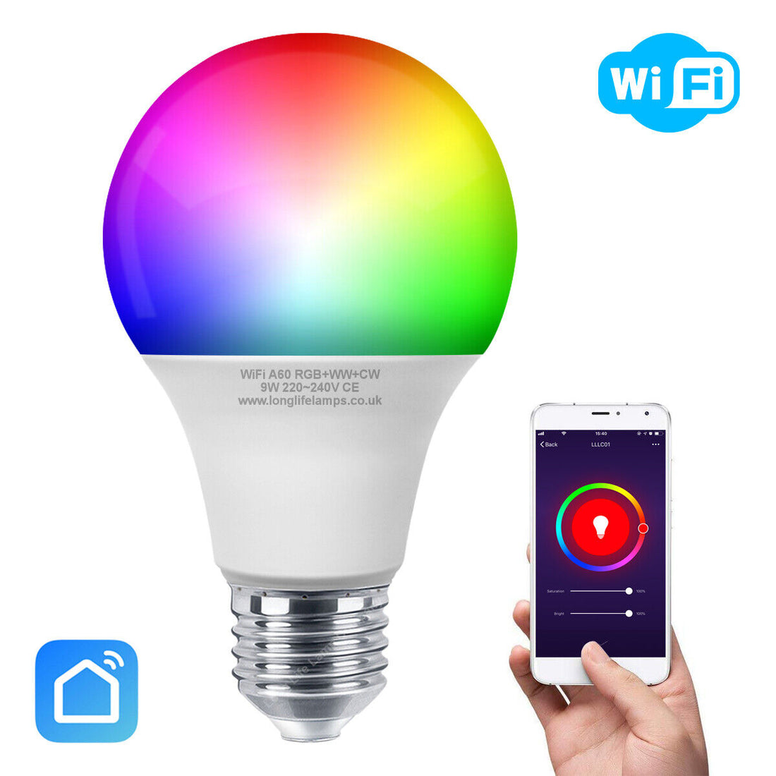 Wifi RGB Smart LED Light Bulb for Apps by Ios Android Amazon Alexa Google Home