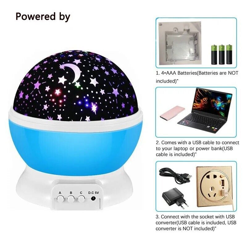 Starry Night Light Projector Star Sky Moon Lamp Kids Bedroom Lights Rotating LED