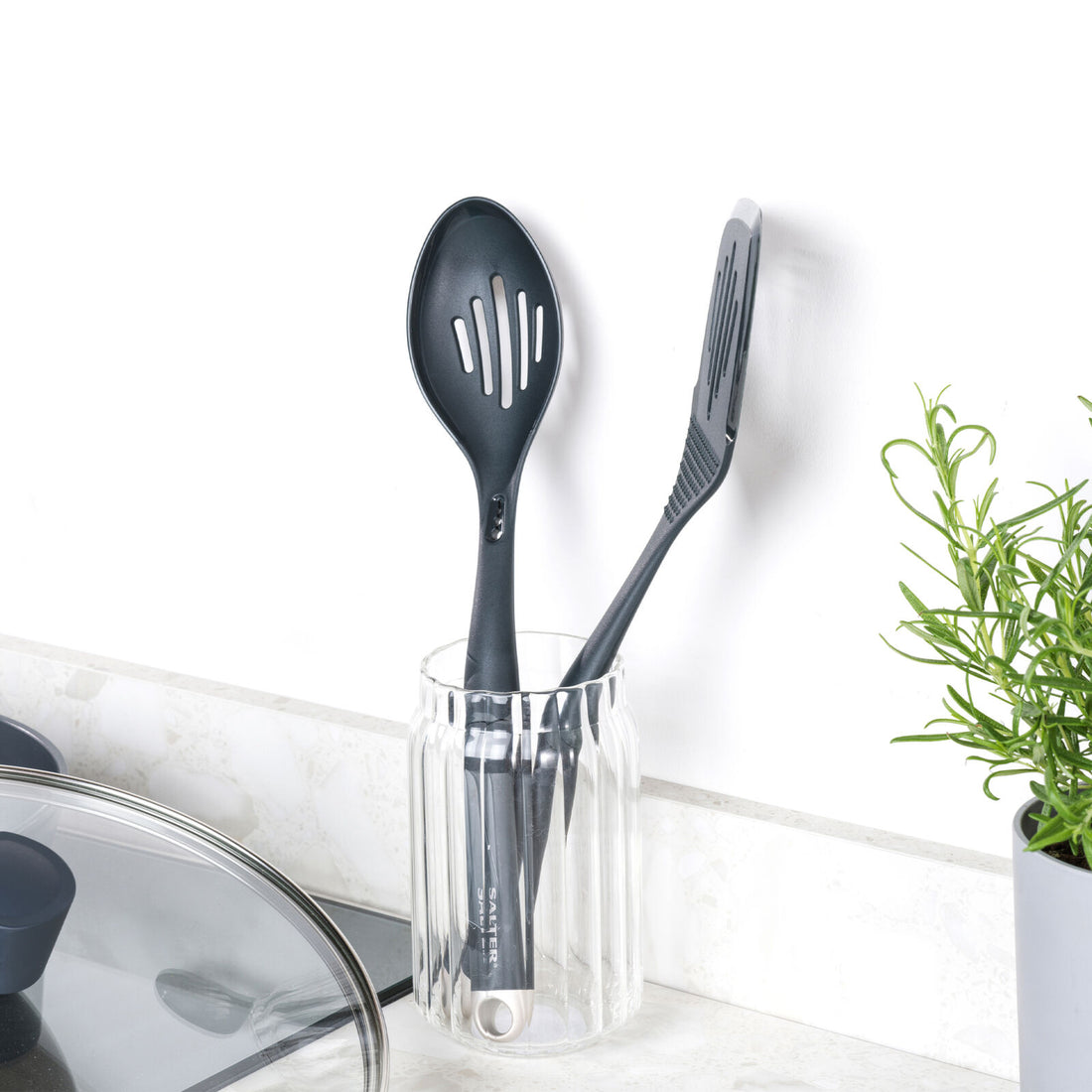 Salter Kitchen Utensil Set-Spatula Solid/Slotted Spoon Marino (Scratched Handle)