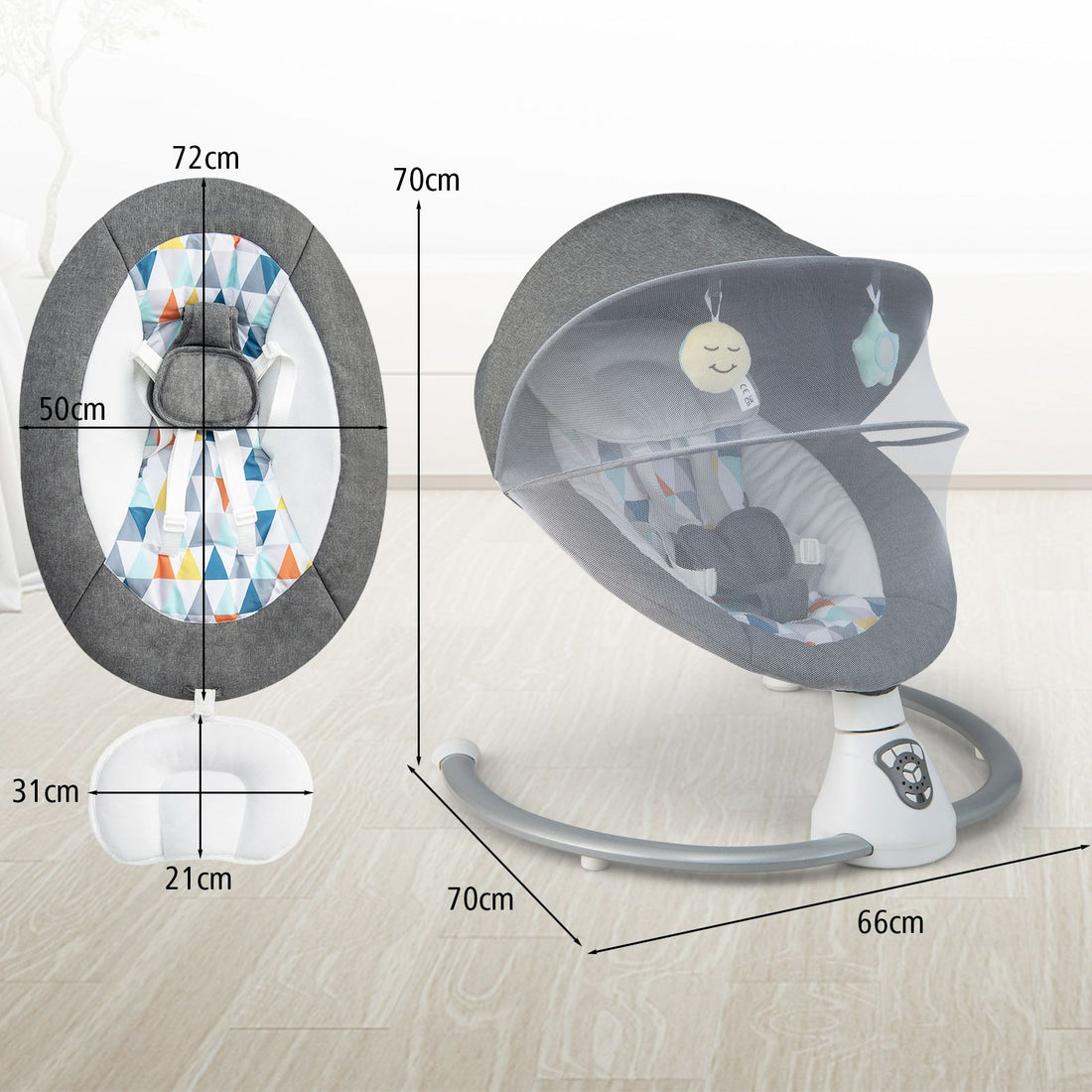 Baby Bouncer with 5 Swing Speeds and Built-In 17 Music for Newborn