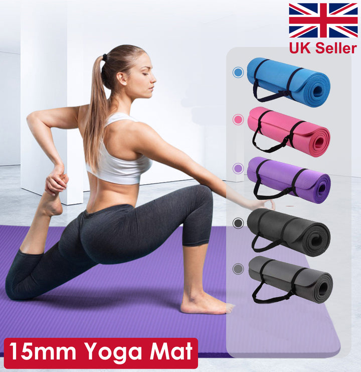 Yoga Mat 15Mm Thick Exercise Mat Gym Workout Fitness Pilates Home Non Slip NBR