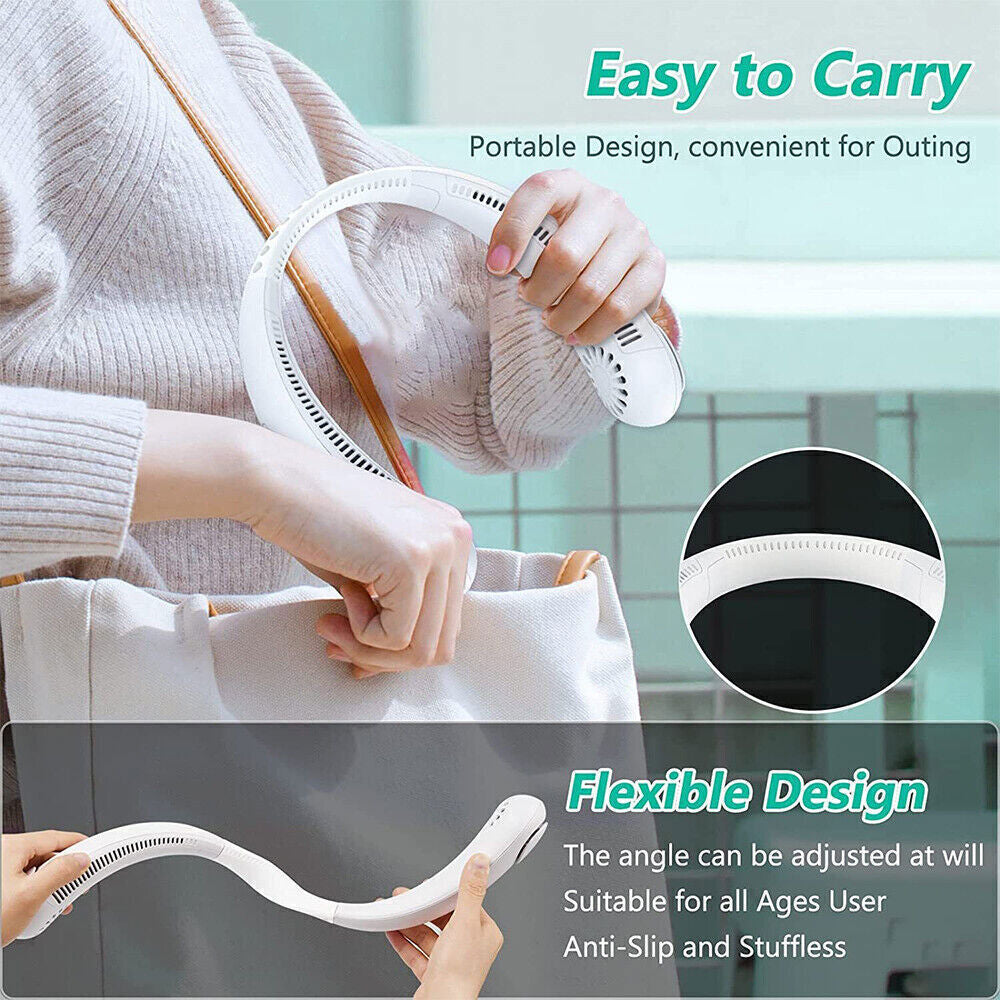 Portable Handsfree Mini Neck Fan USB Rechargeable Personal Hanging Cooler Travel