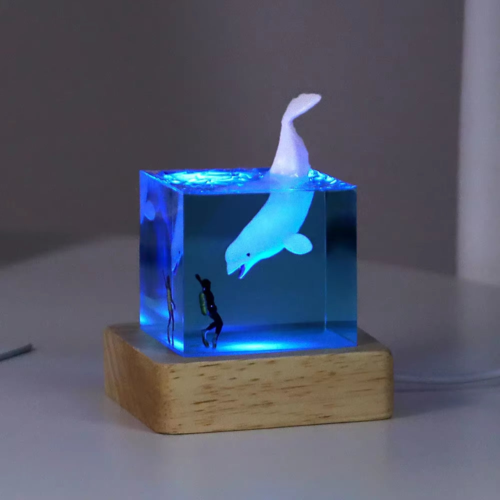 Seabed World Organism Resin Table Light Art Decoration Lamp Shark Sunken Ship Theme Night Light USB Charge Creative Night Light