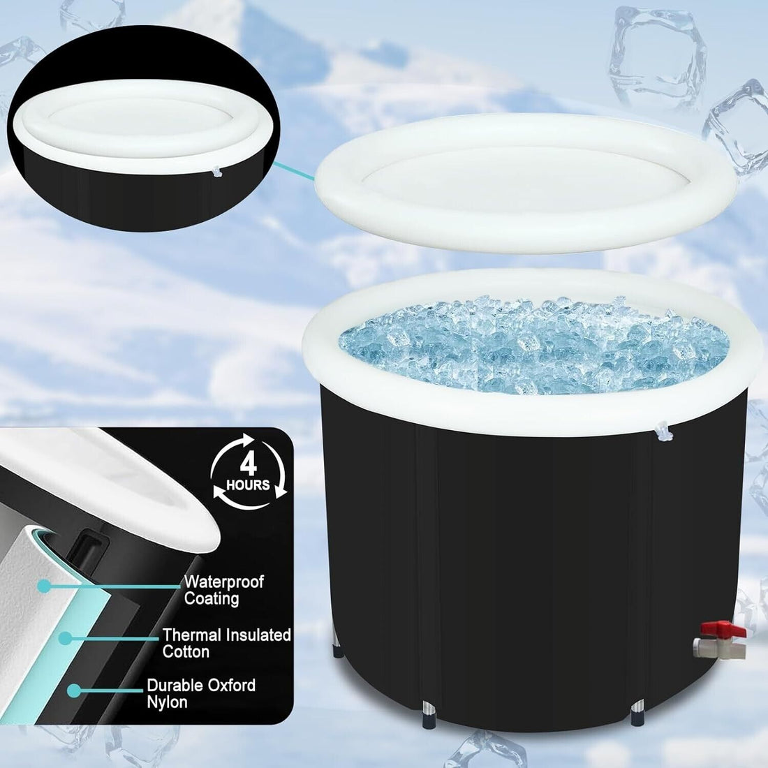 100 Gal Cold Plunge Tub Portable Ice Bath Tub for Athletes and Foldable Ice P...